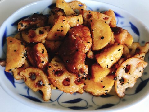 さつまいもとレンコンの甘酢チキン